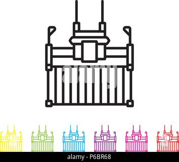 Cargo container on crane vector line icon. Industry and shipping symbol. Stock Vector