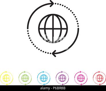 Global logistics vector line icon. Cargo, shipping and travel industry symbol. Stock Vector