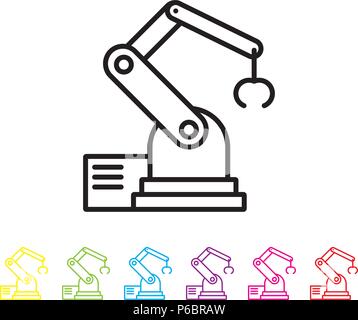 Industrial robot vector line icon. Industry and automation symbol. Stock Vector