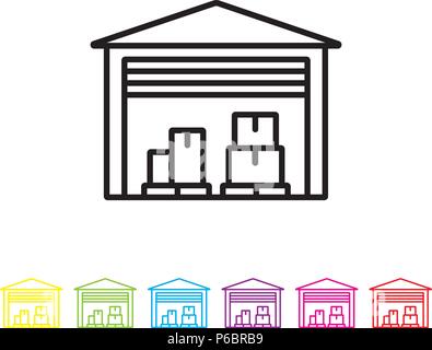Warehouse vector line icon. Cargo, shipping and logistics industry symbol. Stock Vector