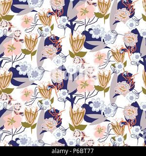 Floral chaotic garden seamless vector pattern. Stock Vector