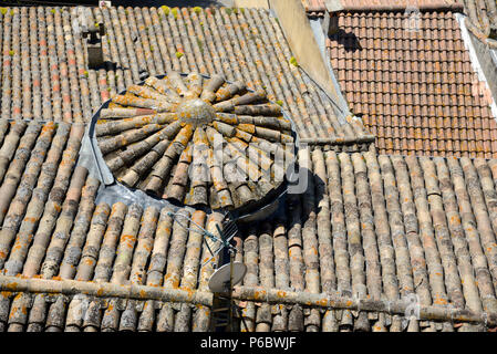 Circular Tiled Roof and View over the Terracotta Tiled Roofs of Grignan Drôme Provence France Stock Photo