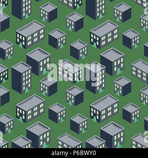 Pink house blocks seaside seamless vector pattern. Stock Vector