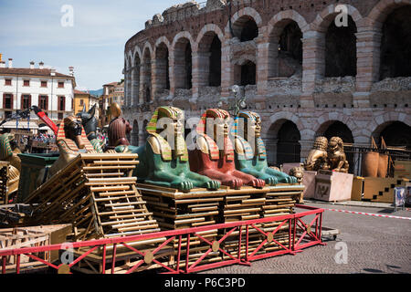 The Verona Arena (Italian: Arena di Verona is a Roman amphitheatre in Piazza Bra in Verona, Italy built in the first century. It is still in use today Stock Photo