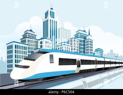High speed railway passing in front of modern city, Modern lifestyle, Transportation Stock Vector