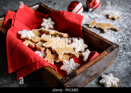 Decorated homemade Christmas gingerbread cookies Stock Photo