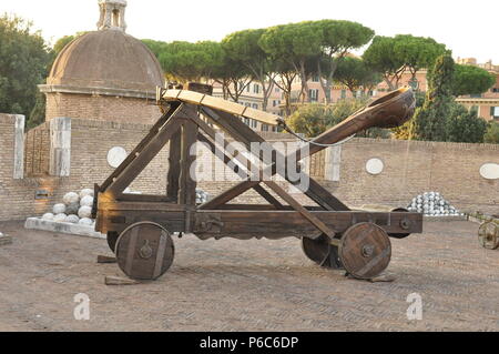 old catapult in castel sanangelo in rome standing on red bricks Stock Photo