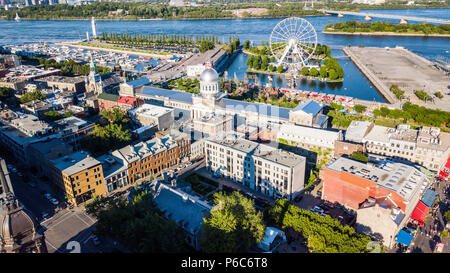 Bonsecours Market and Montreal Observation Wheel, Old Montreal or Vieux-Montréal, Canada Stock Photo