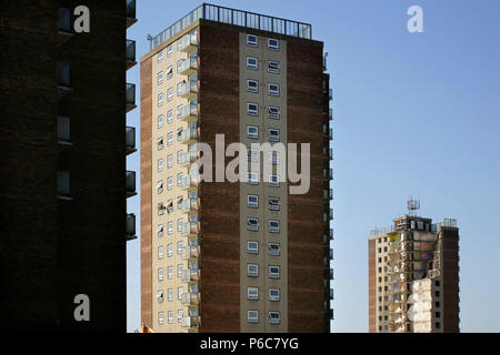 Demolition of the East Marsh high rise council flats, Grimsby, UK. Stock Photo