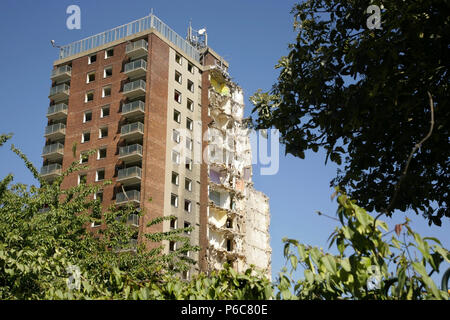 Demolition of the East Marsh high rise council flats, Grimsby, UK. Stock Photo