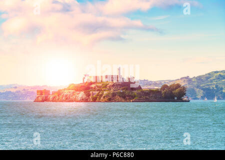 Alcatraz,san francisco,usa.2016.04.20: Alcatraz island on sunny day in summer season. Stock Photo