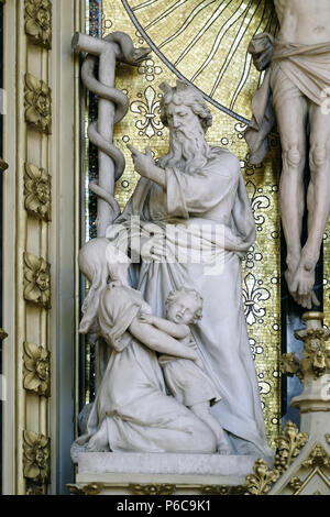 Moses lifts up the brass serpent, altar of the Holy Cross in Zagreb cathedral dedicated to the Assumption of Mary Stock Photo