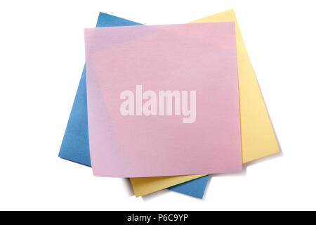 Untidy stack various colors sticky post notes isolated on white Stock Photo