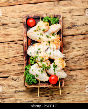 Chicken shish kebab or shashlik on skewers.Fast food.BBQ Stock Photo