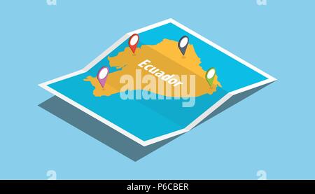explore ecuador ecuador maps with isometric style and pin location tag on top vector illustration Stock Vector