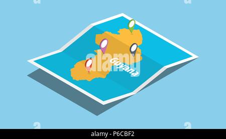 explore guyana maps with isometric style and pin location tag on top vector illustration Stock Vector