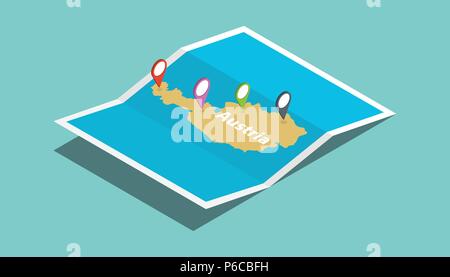 austria explore maps with isometric style and pin location tag on top vector illustration Stock Vector
