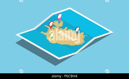 iceland explore maps with isometric style and pin location tag on top vector illustration Stock Vector