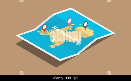 netherlands explore maps country nation with isometric style and pin location tag on top vector illustration Stock Vector