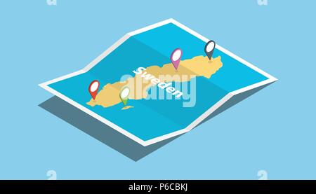 sweden explore maps country nation with isometric style and pin location tag on top vector illustration Stock Vector