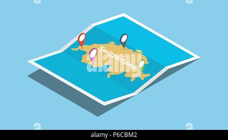 switzerland explore maps country nation with isometric style and pin location tag on top vector illustration Stock Vector