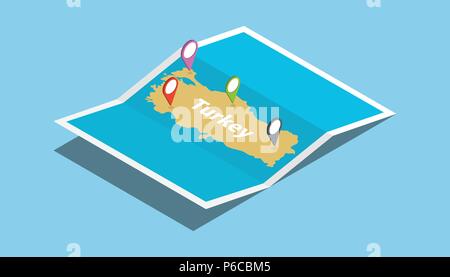 turkey explore maps country nation with isometric style and pin location tag on top vector illustration Stock Vector