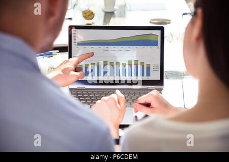 Close-up Of Two Businesspeople Analyzing Graph On Laptop Stock Photo
