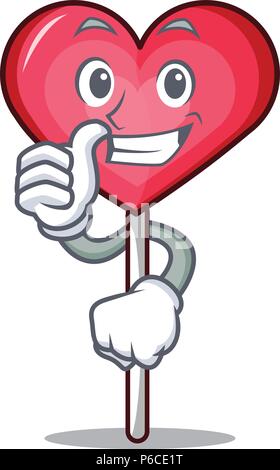 Thumbs up heart lollipop character cartoon Stock Vector