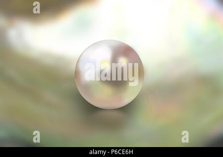 Abstract mother of pearl oyster shell background with single nacreous shine pearl Stock Photo