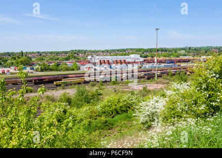 freight trains in railway sidings at Toton sidings site of east midland hs2 rail hub long eaton Nottinghamshire Erewash East Midlands England gb uk Stock Photo