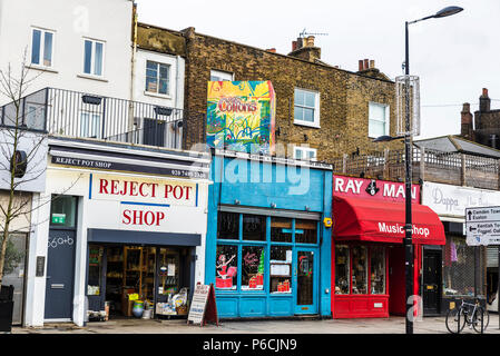 London, England UK  - December 31, 2017: Shops of Camden High Street in Camden Lock or Camden Town in London, England, United Kingdom Stock Photo