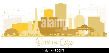 Davao City skyline Golden silhouette. Vector illustration. Simple flat concept for tourism presentation, banner, placard or web site. Stock Vector