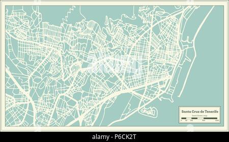 Santa Cruz de Tenerife Spain City Map in Retro Style. Outline Map. Vector Illustration. Stock Vector