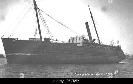 . English: Wreck of the FARALLON, Iliamna Bay, January 1910 . English: The Alaska Steamship Co.'s steam schooner Farallon which serviced southeastern Alaska was wrecked in Iliamna Bay on January 5, 1910. John Thwaites was among the shipwrecked passengers. Caption on image: S.S. Farallon, Jan. 1910 . PH Coll 247.101 Subjects (LCTGM): Alaska Steamship Co.--Equipment & supplies--Alaska Subjects (LCSH): Farallon (Ship); Cargo ships--Alaska--Iliamna Bay; Shipwrecks--Alaska--Iliamna Bay; Iliamna Bay (Alaska)  . 1910 82 Wreck of the FARALLON, Iliamna Bay, January 1910 (THWAITES 50) Stock Photo