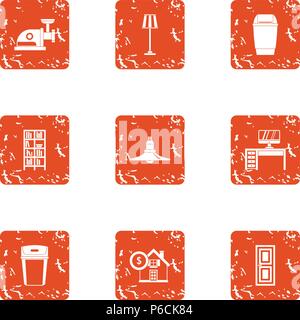 Home bathroom icons set, grunge style Stock Vector