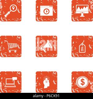 Startup idea icons set, grunge style Stock Vector