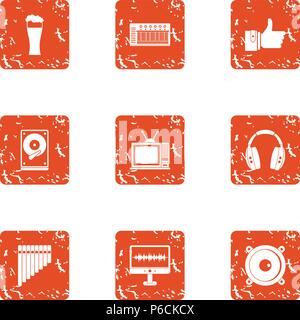 Hearken icons set, grunge style Stock Vector