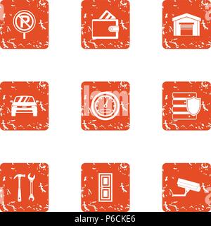 Parking lay icons set, grunge style Stock Vector