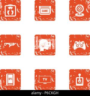 Esport player icons set, grunge style Stock Vector