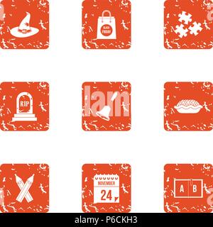Witch hill icons set, grunge style Stock Vector