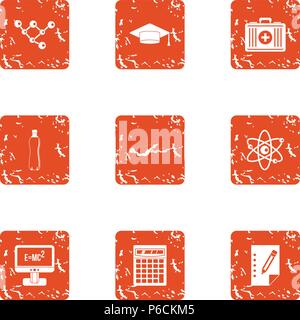 Physical engineering icons set, grunge style Stock Vector