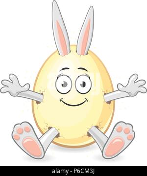 Easter bunny get out of egg with smiley face - isolated background Stock Vector