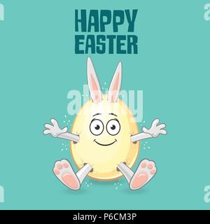 Easter bunny get out of egg with smile emoji face Stock Vector