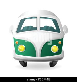Retro mini van camper car - cartoon style front view Stock Vector