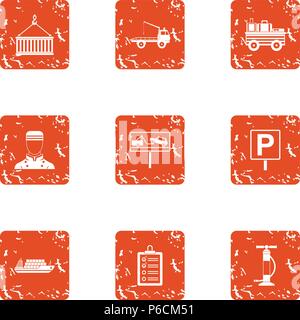 Cruise icons set, grunge style Stock Vector