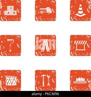 Street theatre icons set, grunge style Stock Vector