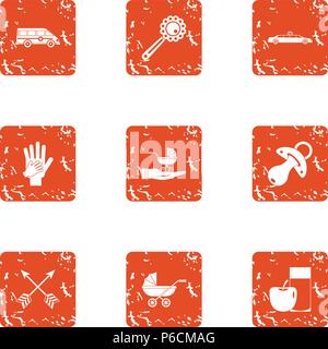 Gestation icons set, grunge style Stock Vector