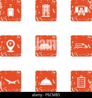 Point of destination icons set, grunge style Stock Vector