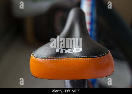 Mountain bike saddle with the inscription MTB Stock Photo