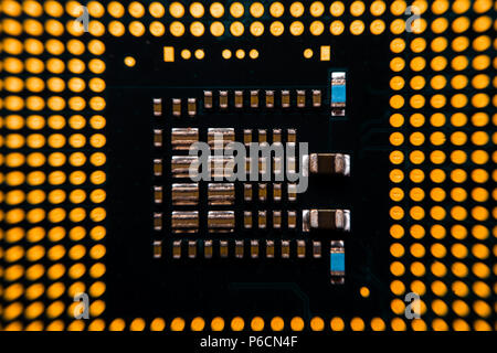 Close up center of CPU, macro picture of Central processing unit show small content of CPU Stock Photo